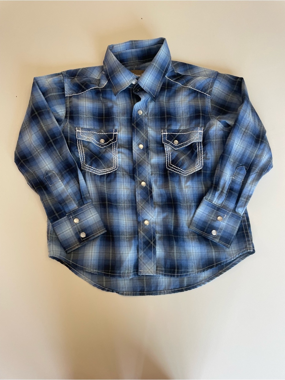 Blue Plaid Lammles Pearl Snap Kids Western Shirt